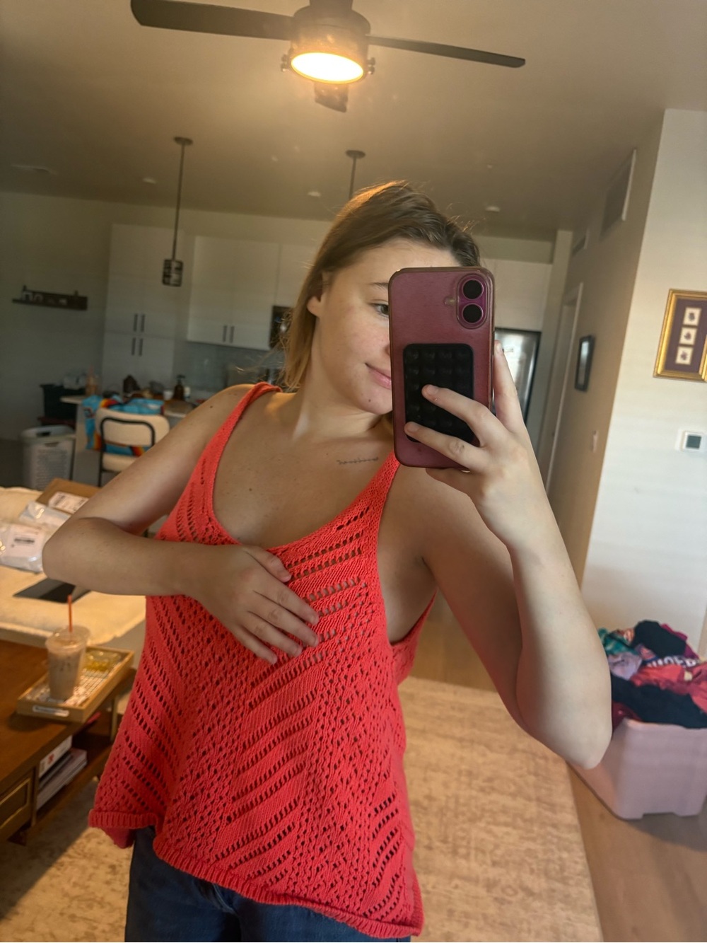 Abercrombie & Fitch Coral Crochet Tank Cover-Up